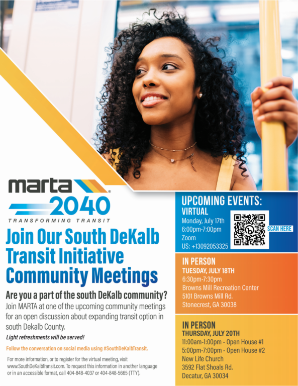 Marta South Dekalb Transit Initiative Project Team to Hold Public Meetings, July 17th, 18th, and 20th.